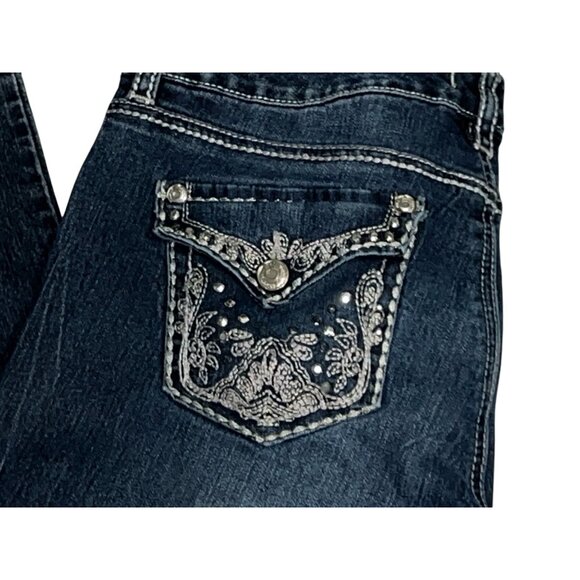 Nine West Vintage America Womens Dark Wash Embellished Jeans 12/31 Mid-Rise Boot - Picture 4 of 13